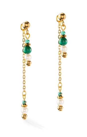 Coeur de Lion Harmony Multiwear Earrings Freshwater Pearls & Malachite Gold 1108/21-0500