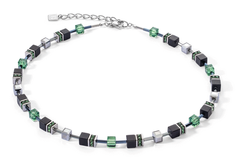 Coeur de Lion GeoCUBE® Iconic Precious Onyx necklace silver-sage green 4018/10-0532