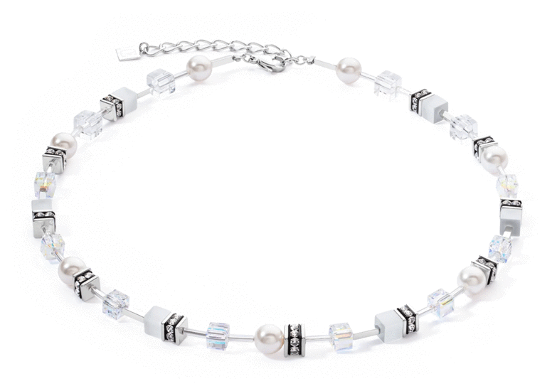 Coeur de Lion GeoCUBE® Iconic Pearl Mix Necklace Silver-White 4081/10-1417