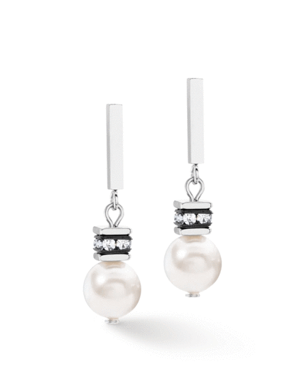Coeur de Lion GeoCUBE® Iconic Pearl Mix Earrings Silver-White 4081/21-1417