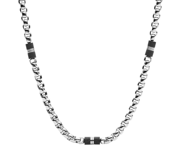 Fossil Black Marble and Stainless Steel Beaded Necklace JF03314040