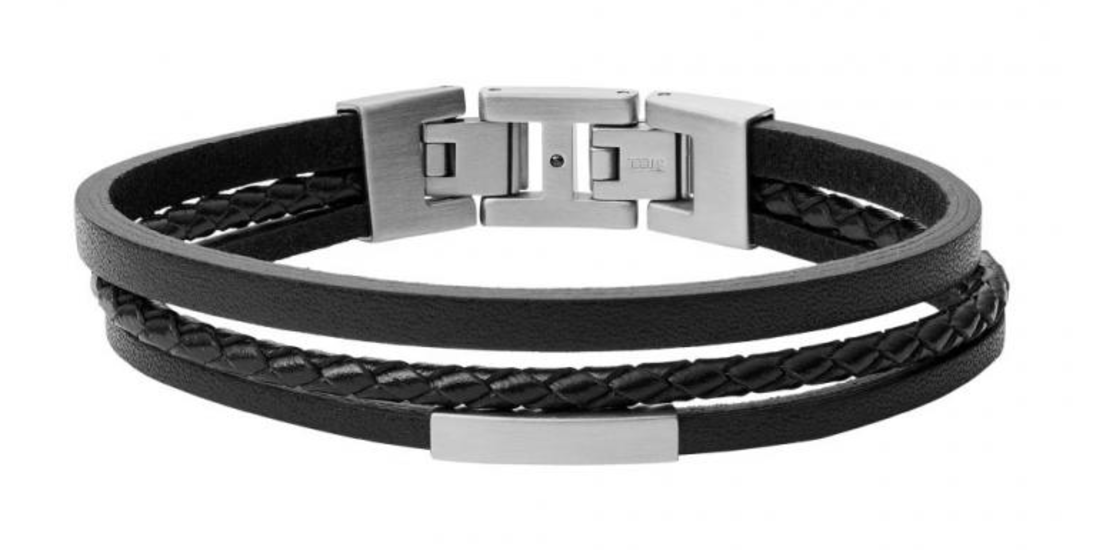 Fossil Black Multi-Strand Leather Bracelet JF03322040