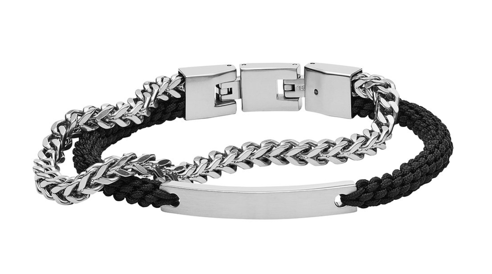 Fossil Black Nylon and Stainless Steel Double-Strand Bracelet JF03325040