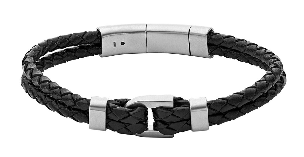 Fossil Heritage D-Link Black Leather Bracelet JF04202040