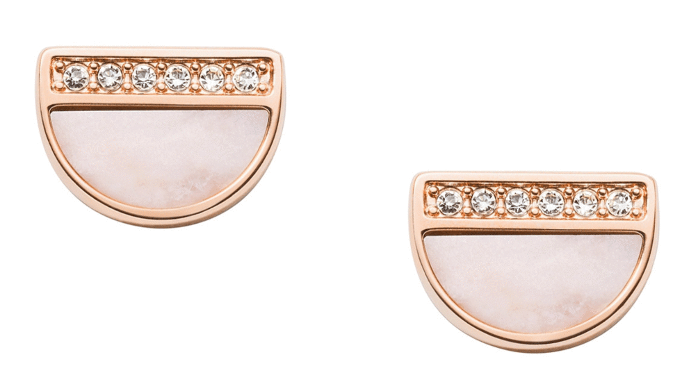 FOSSIL HALF MOON ROSE GOLD-TONE STAINLESS STEEL EARRINGS JF03133791
