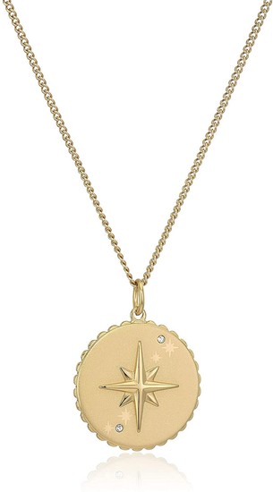 FOSSIL North Star Pendant Gold-Tone Stainless Steel Necklace JF03241710