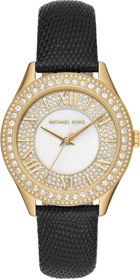 Michael Kors Harlowe Pavé Gold-Tone and Lizard Embossed Leather Strap MK2988