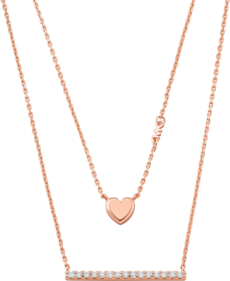 Michael Kors | Precious Metal-Plated Rose Gold Double Heart And Pavé Bar Necklace | MKC1675CZ791