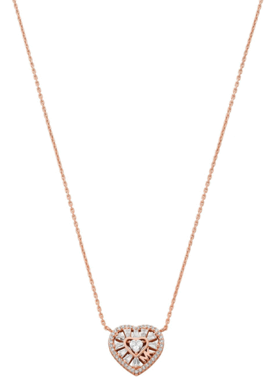 Michael Kors Precious Metal-Plated Sterling Rose Gold Pavé Heart Necklace MKC1689CZ791