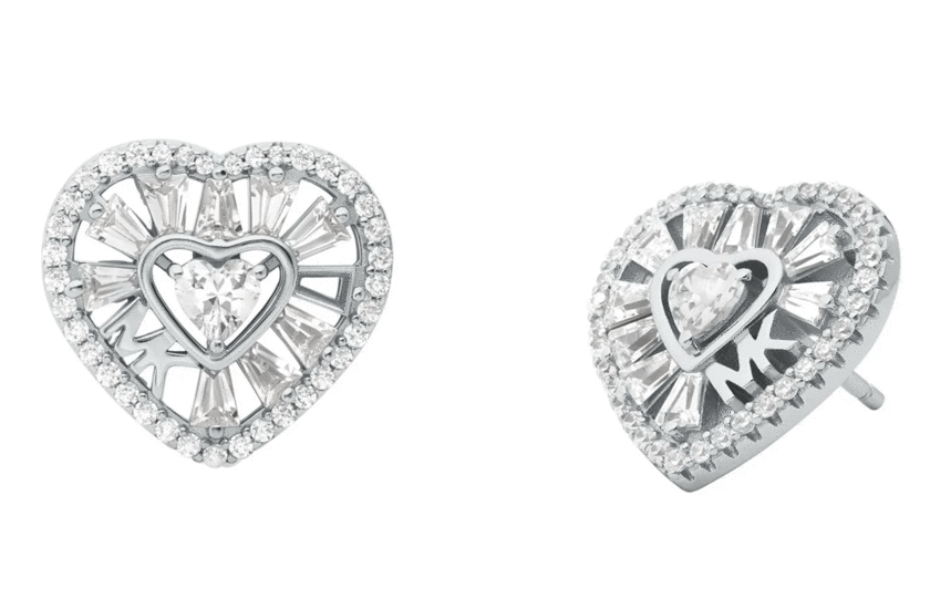 Michael Kors Precious Metal-Plated Sterling Silver Pavé Heart Stud Earrings MKC1691CZ040