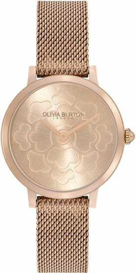 OLIVIA BURTON Signature 28mm Floral Ultra Slim Carnation Gold Mesh Watch 24000059