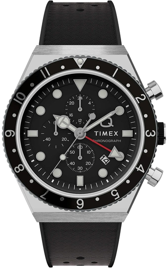 TIMEX Q Timex Three Time Zone Chronograph 40mm Synthetic Rubber Strap Watch TW2V70000