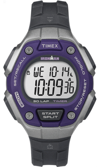 TIMEX Women's Ironman 30-Lap Digital Quartz Mid-Size Watch, Black/Silver-Tone/Purple TW5K89500