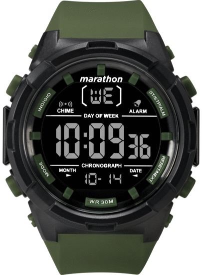TIMEX Marathon Digital Chronograph Green Resin Strap Full Size Watch TW5M22200