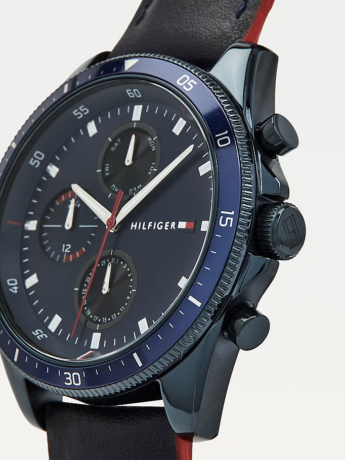 TOMMY HILFIGER DARK BLUE ION-PLATED LEATHER STRAP WATCH 1791839 | voor  slechts 160,00 € | IRISIMO