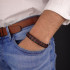 BLACK-BROWN INTERTWINED LEATHER BRACELET WITH STAINLESS STEEL CLASP BY MENVARD MV1023